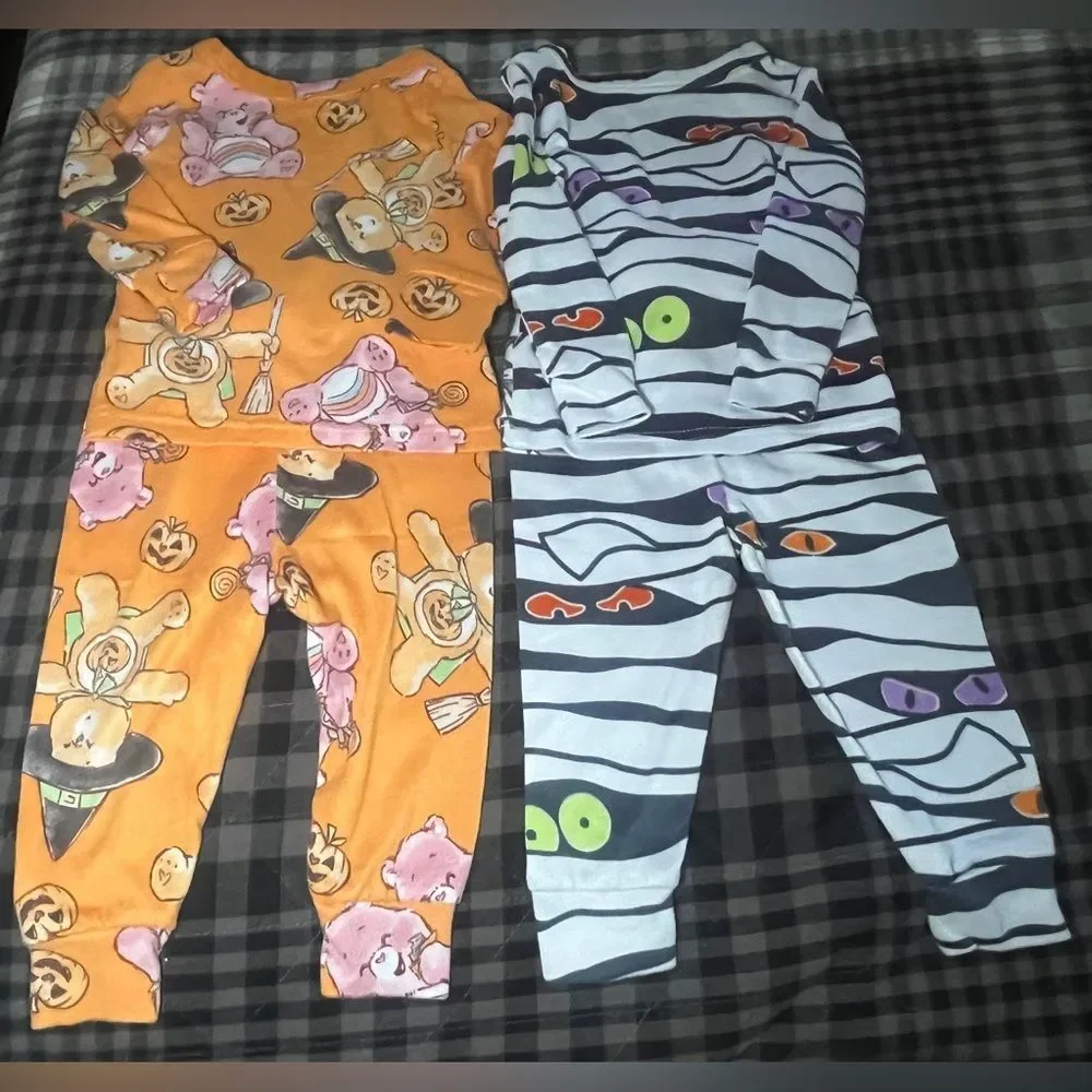 4 Piece Halloween Pajama Bundle Care Bears and Mickey Mouse Size 12 Months